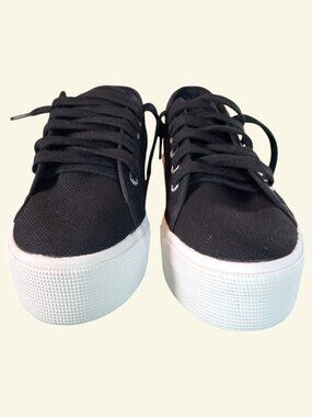 Superga 2790 Womens Platform Sneakers Black Canvas Size 8 (EU 39) Lace Up Low To